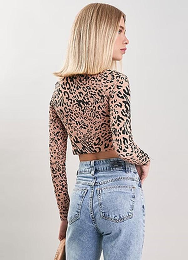 Amo Brand - Cropped Animal Print Manga Longa Camel 2