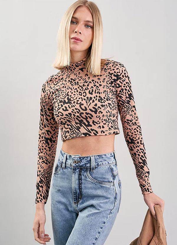 Amo Brand - Cropped Animal Print Manga Longa Camel 5