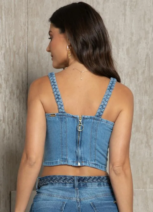 Quintess - Cropped Azul com Alças Trançadas 2