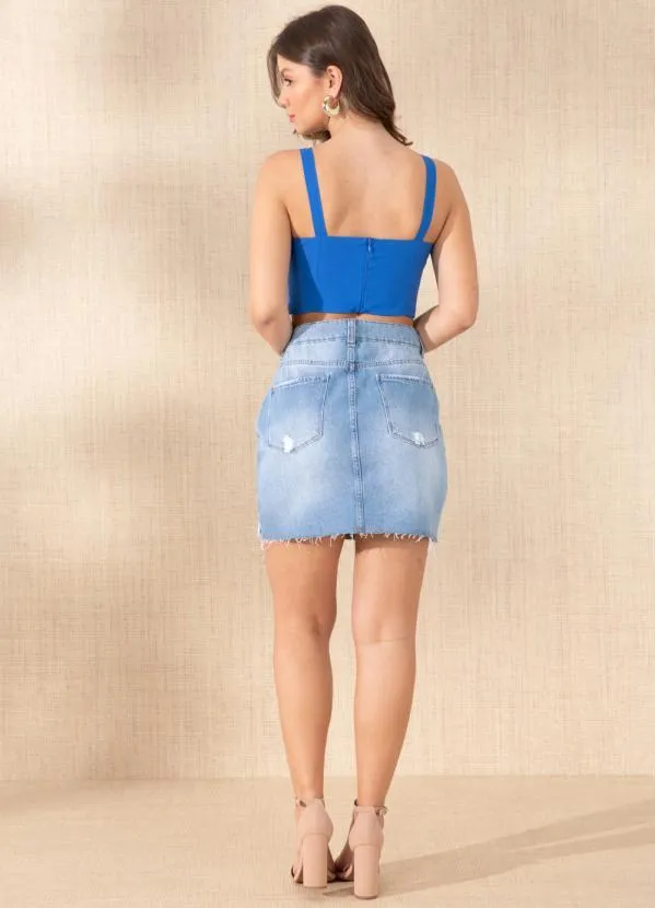 Quintess - Cropped Azul com Torção e Argola nas Alças 4