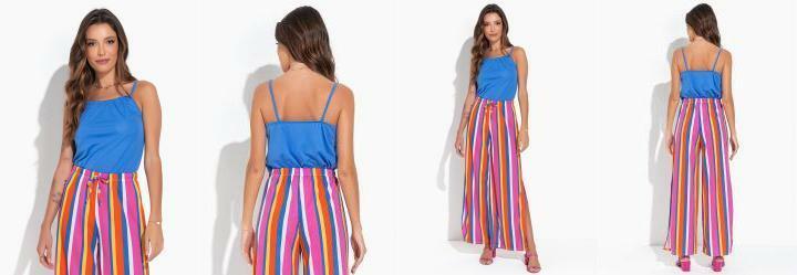 Cropped Azul com Tnel e Franzido no Decote