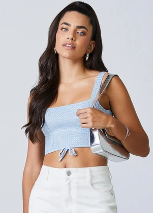 Authoria - Cropped Azul de Tricot com Strass Azul - AUTHORIA