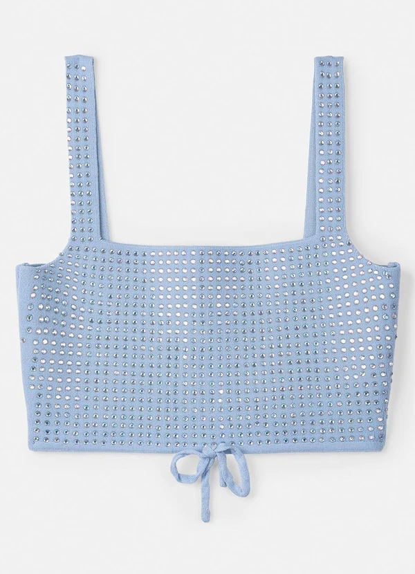 Authoria - Cropped Azul de Tricot com Strass Azul 6