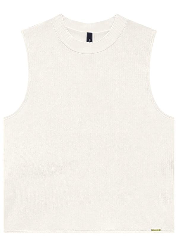 Lunender - Cropped Básica Gola Alta Malha Canelada Off White