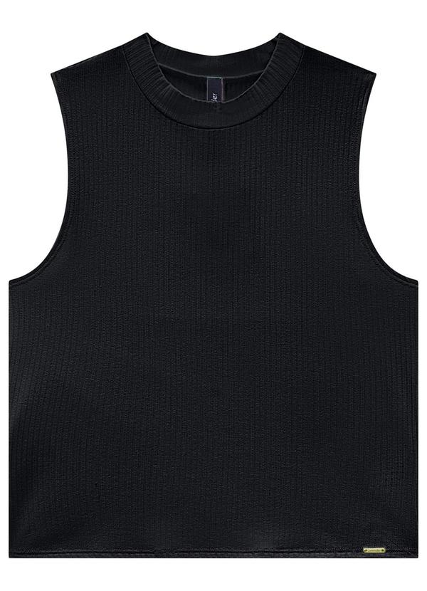 Lunender - Cropped Básica Gola Alta Malha Canelada Preto 1