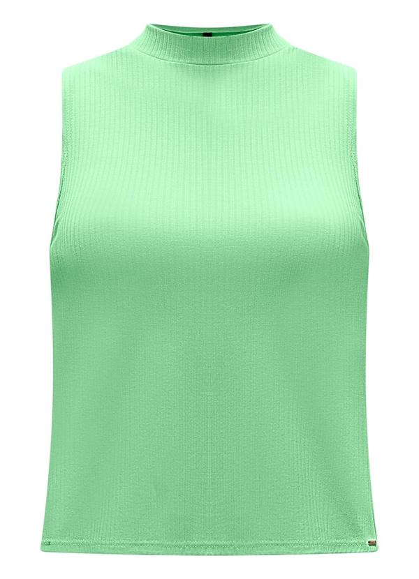 Lunender - Cropped Básica Gola Alta Malha Canelada Verde