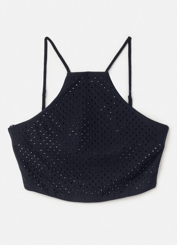 Authoria - Cropped Black com Pedrarias Preto