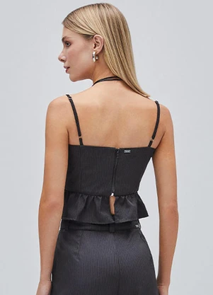 Authoria - Cropped Black com Risca de Giz Preto - AUTHORIA