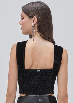 Authoria - Cropped Black Transpassado de Veludo Preto - AUTHORIA