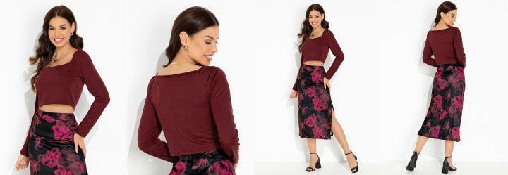 Cropped Bord� com Mangas Longas Bufantes