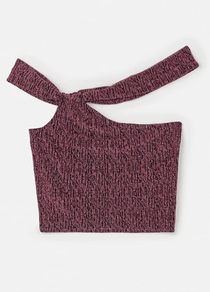 Authoria - Cropped Bordô de Lurex Assimétrico Bordo - AUTHORIA