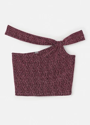 Authoria - Cropped Bordô de Lurex Assimétrico Bordo - AUTHORIA