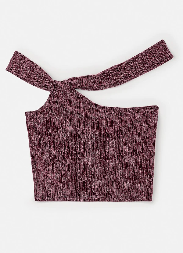 Authoria - Cropped Bordô de Lurex Assimétrico Bordo