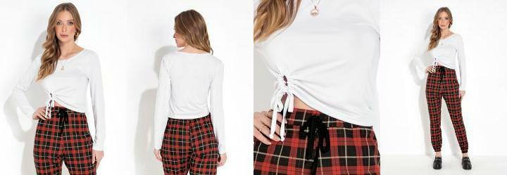 Cropped Branca Manga Longa com Amarrao