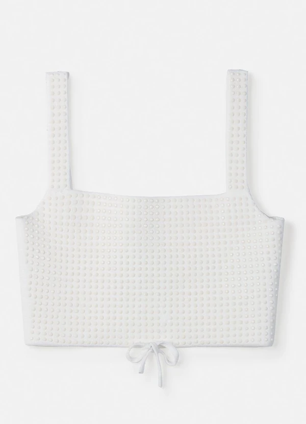 Authoria - Cropped Branco de Tricot com Strass Off White