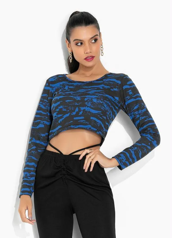 Moda Pop - Cropped Camuflada com Mangas Longas