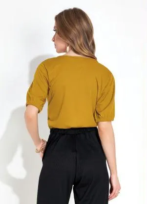 Moda Pop - Cropped Caramelo com Decote Transpassado - MODA POP
