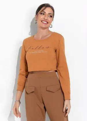 Moda Pop - Cropped Caramelo com Estampa Localizada - MODA POP