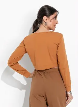 Moda Pop - Cropped Caramelo com Estampa Localizada - MODA POP