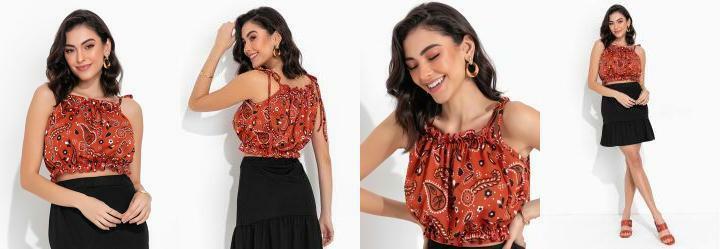 Cropped Caxemira Alas e Franzido