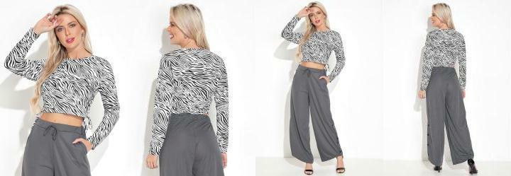 Cropped com Amarra��o nas Laterais Zebra