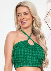 Cropped com Decote para Amarrar Pied Poule Verde