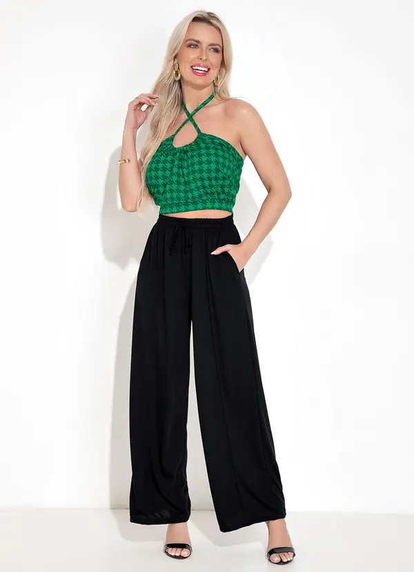 Moda Pop - Cropped com Decote para Amarrar Pied Poule Verde 5