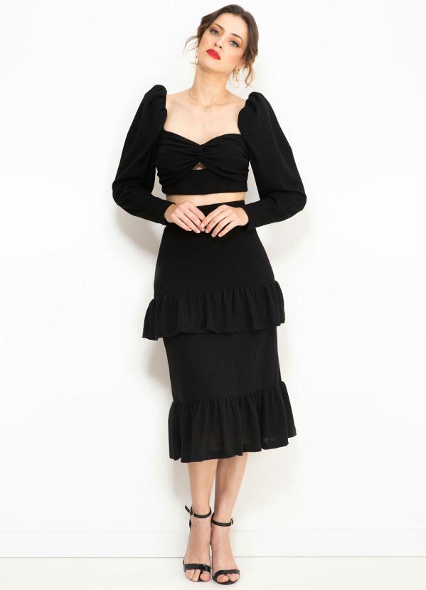 Colcci - Cropped com Manga Bufante de Malha Preto 3