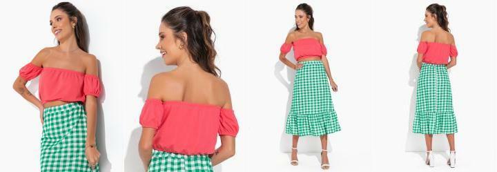 Cropped Coral com Decote Ombro a Ombro