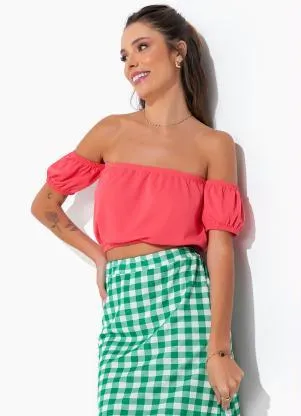 Moda Pop - Cropped Coral com Decote Ombro a Ombro - MODA POP