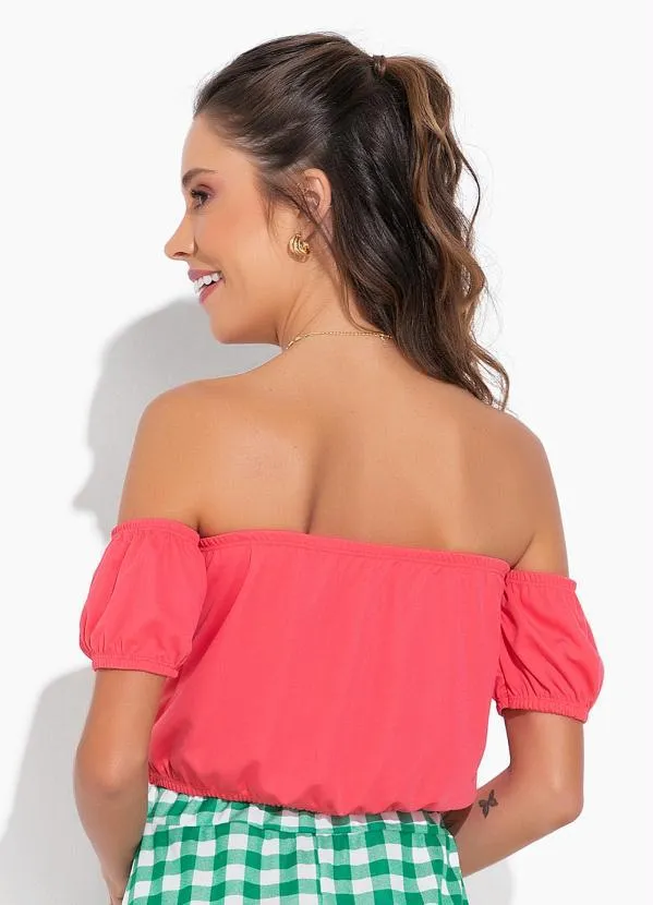 Moda Pop - Cropped Coral com Decote Ombro a Ombro 2