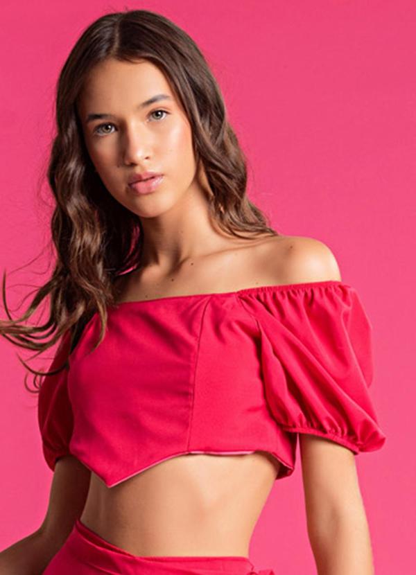 Choyee - Cropped Corset com Mangas Rosa