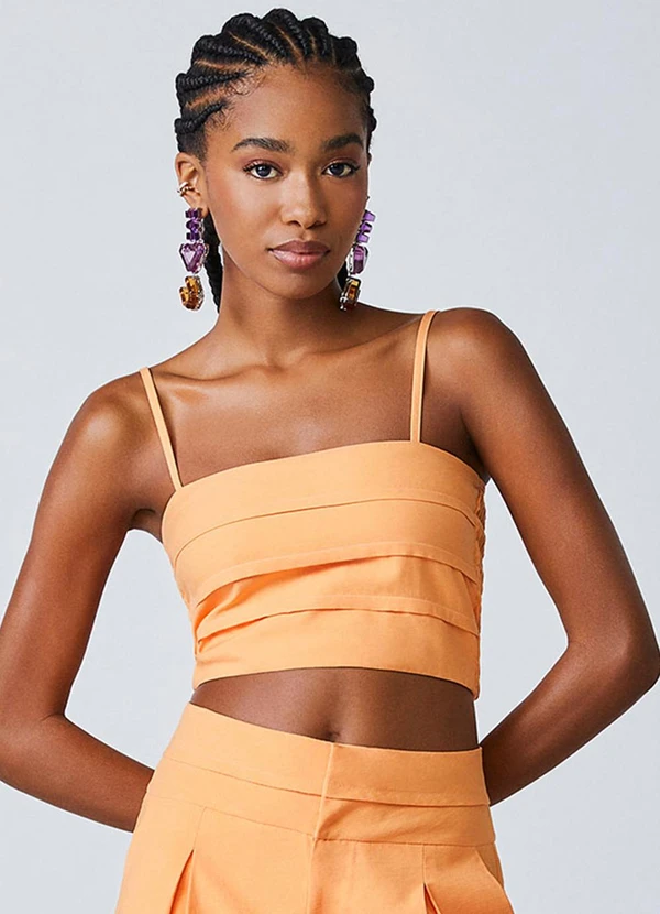 Authoria - Cropped de Alfaiataria com Pregas Laranja