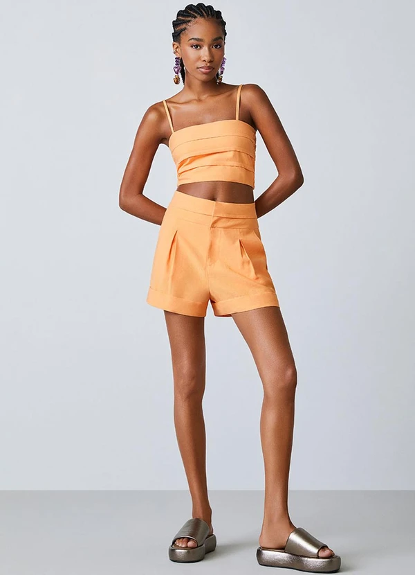 Authoria - Cropped de Alfaiataria com Pregas Laranja 3