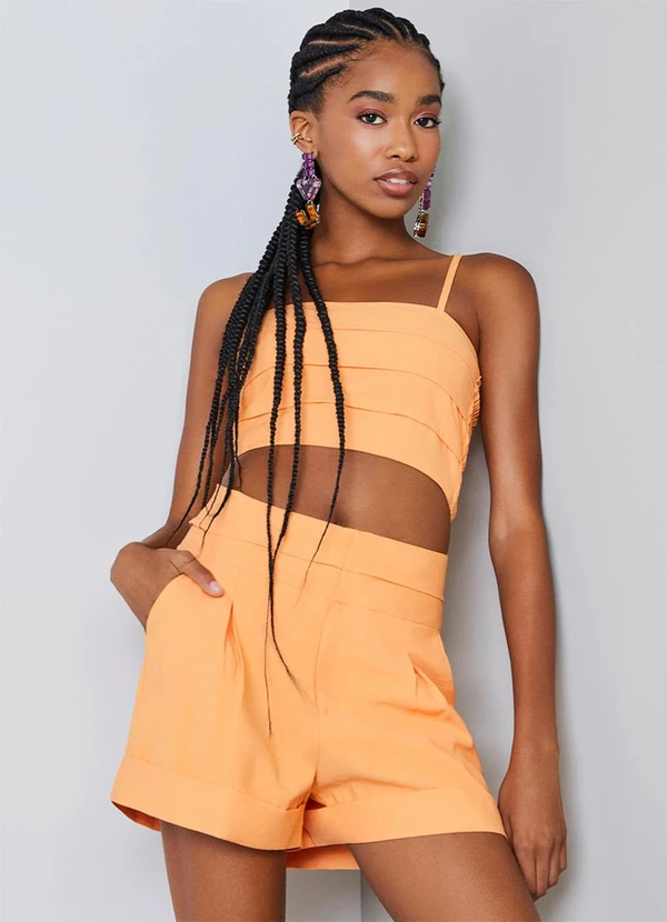 Authoria - Cropped de Alfaiataria com Pregas Laranja 5