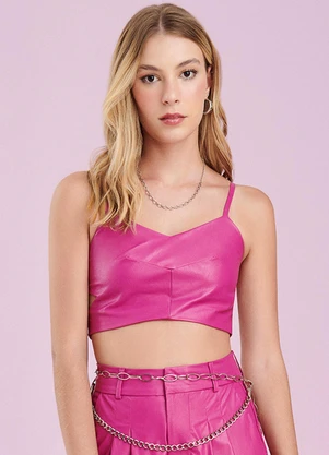 Authoria - Cropped de Fake Leather Fúcsia Rosa - AUTHORIA
