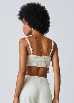 Authoria - Cropped de Linho Cru com Babados Branco - AUTHORIA