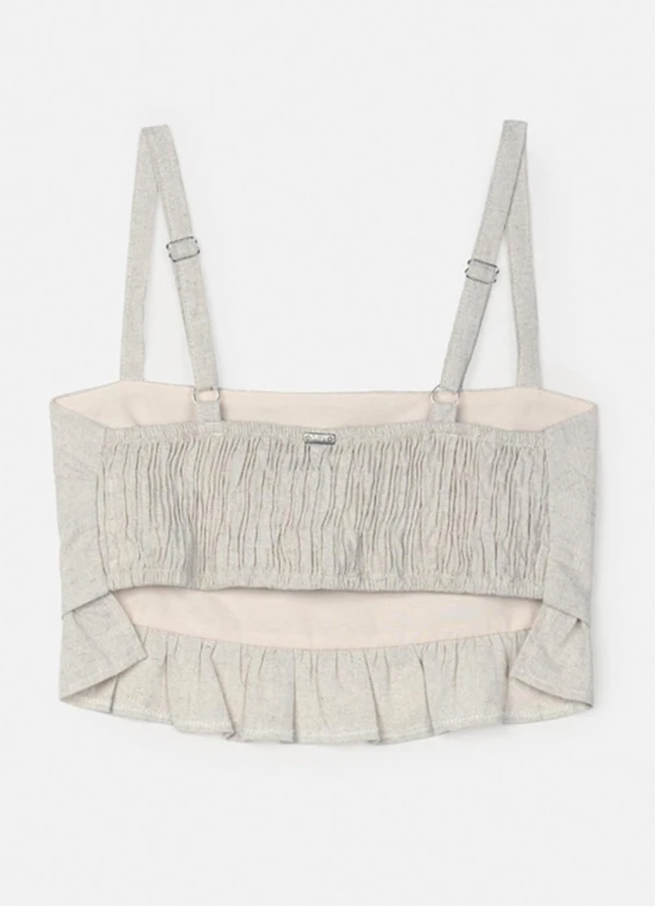 Authoria - Cropped de Linho Cru com Babados Branco 2