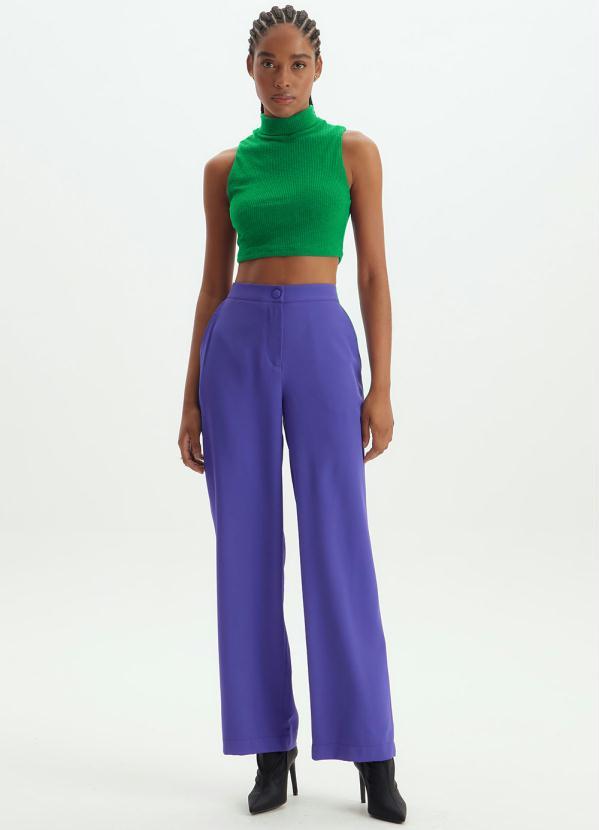 Lança Perfume - Cropped de Malha Canelada sem Manga Gola Alta Verde 3