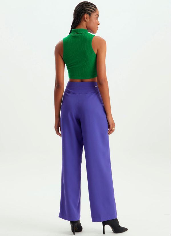 Lança Perfume - Cropped de Malha Canelada sem Manga Gola Alta Verde 4