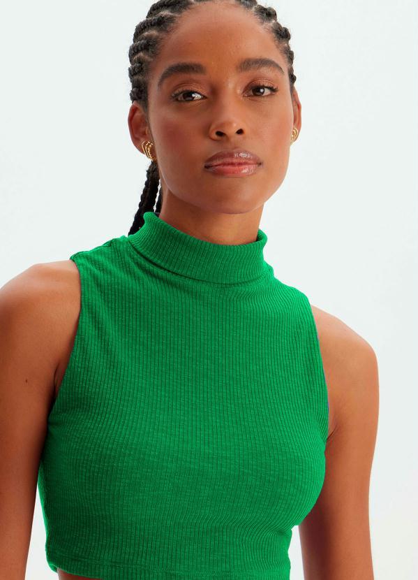 Lança Perfume - Cropped de Malha Canelada sem Manga Gola Alta Verde 6