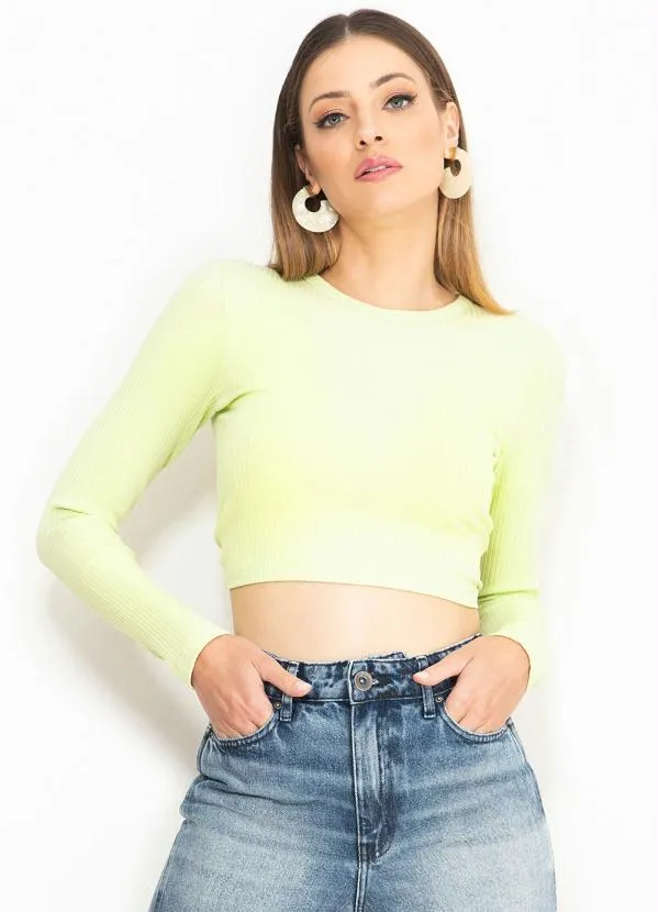 Colcci - Cropped de Malha Canelada Verde