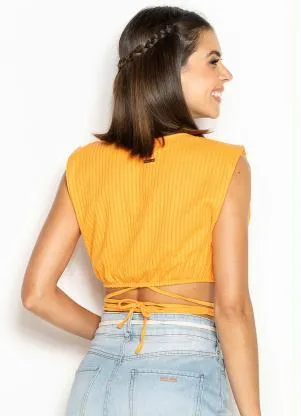 Colcci - Cropped de Malha com Amarração Laranja - COLCCI