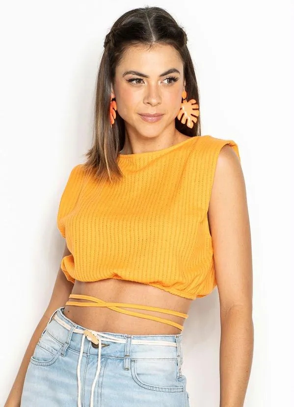Colcci - Cropped de Malha com Amarração Laranja 1