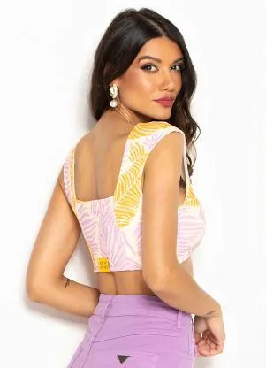 Colcci - Cropped de Malha Estampado Lilás - COLCCI