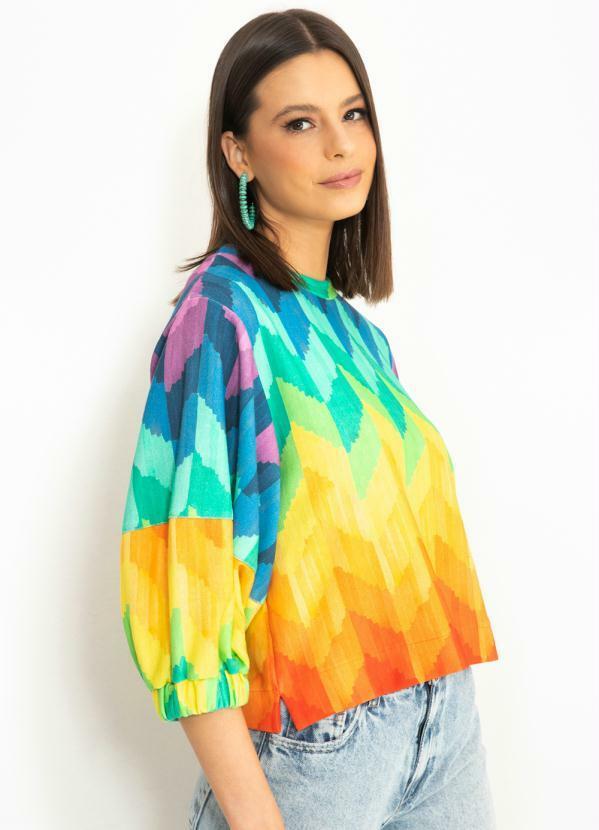 Farm - Cropped de Moletom Paraíso das Cores Estampado