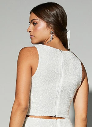 Authoria - Cropped de Paetê Off White Off White - AUTHORIA