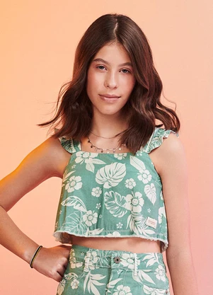 I Am - Cropped de Sarja Folhagem Verde - I AM