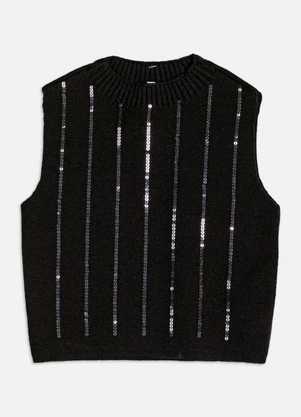 Authoria - Cropped de Tricot com Brilho Preto - AUTHORIA