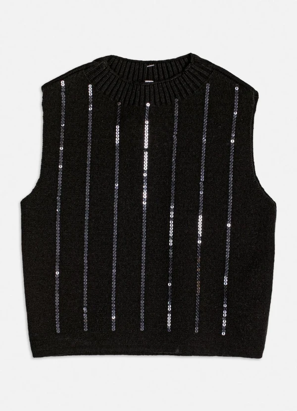 Authoria - Cropped de Tricot com Brilho Preto